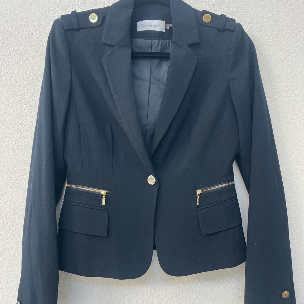 Calvin Klein Navy Blazer with Gold Accents